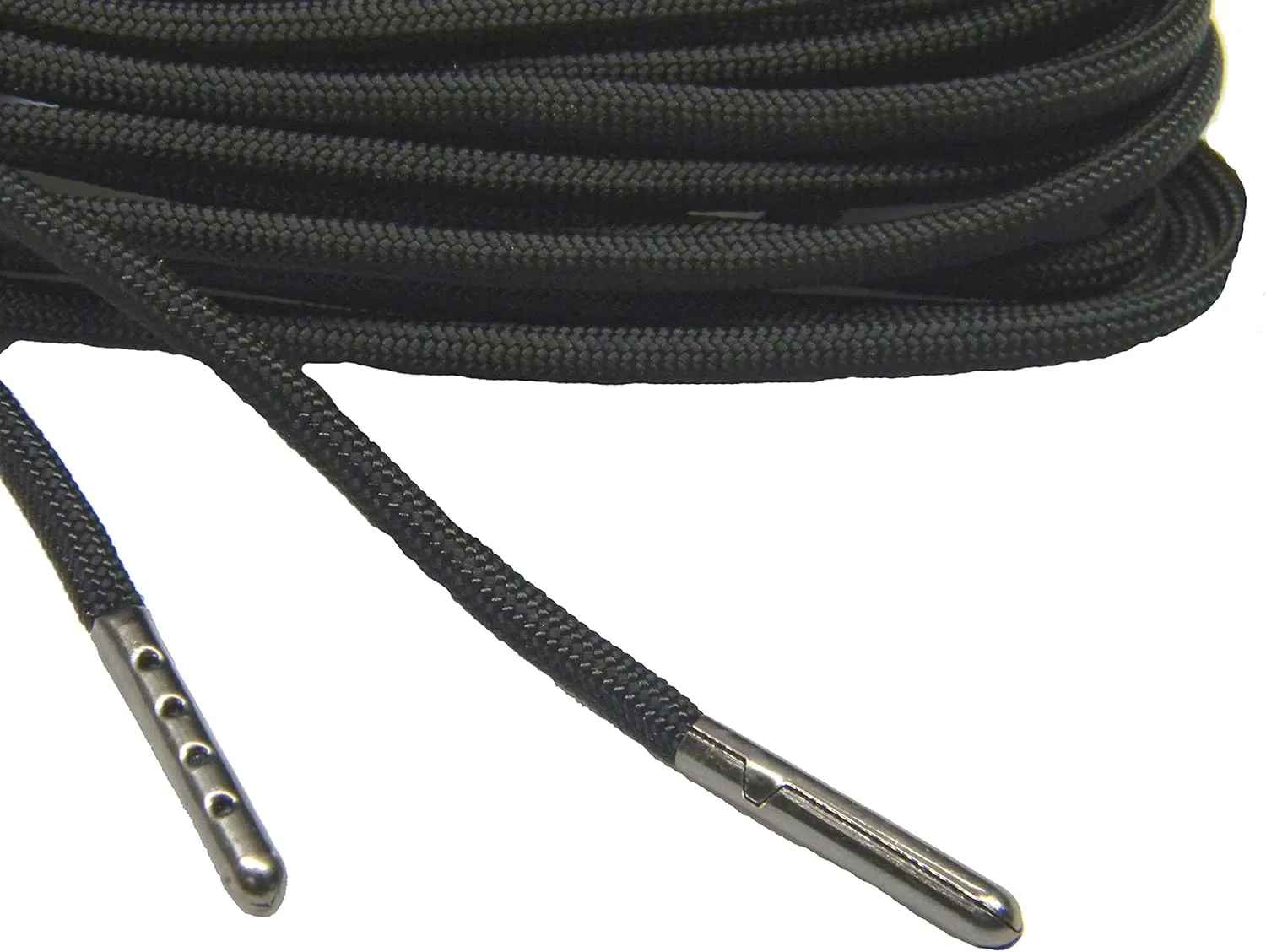 (1 Pair Pack) Coal Black 550 Paracord with Black Steel Tips Shoelaces Boot Laces