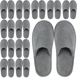 12 Pairs Disposable Slippers,Grey Closed Toe Spa Slippers,Non Slip Hotel Slipper,Soft Coral Fleece Slippers for Women Men,Comfortable House Slipper Bulk for Guests Hotel Home Travel