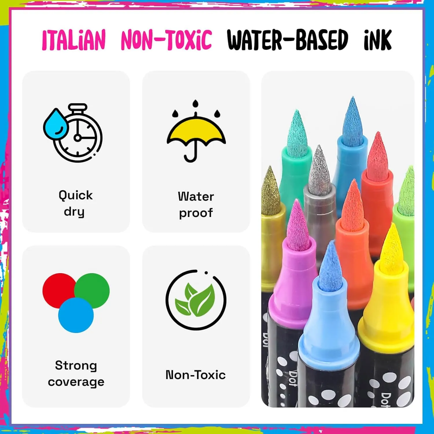 36 Colors Dual Tip Acrylic Paint Markers,Fine Tip and Brush Tip Permanent Acrylic Paint Pens For Rock Painting, Canvas, Wood, Glass, Ceramic, Fabric, Plastic, Egg, Scrapbook,Art Painting Supplies Kit