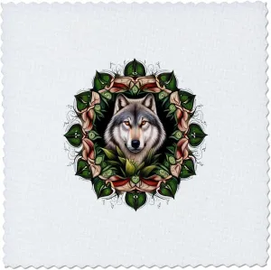 3dRose A Timber Wolf Surrounded by Ladys Slipper Minnesota State... - Quilt Squares (qs-384060-7)