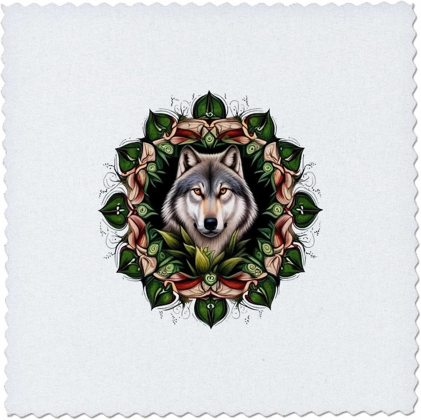 3dRose A Timber Wolf Surrounded by Ladys Slipper Minnesota State... - Quilt Squares (qs-384060-7)