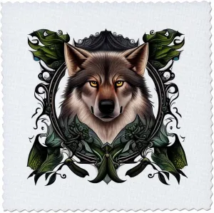 3dRose A Timber Wolf Surrounded by Ladys Slipper Minnesota State... - Quilt Squares (qs-384704-2)