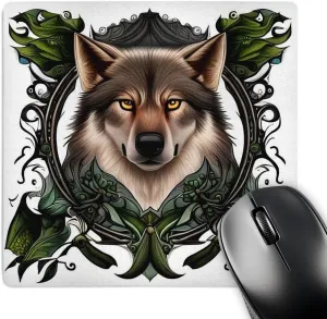 3dRose A Timber Wolf Surrounded by Ladys Slipper Minnesota State Tattoo... - Mouse Pads (mp-384704-1)