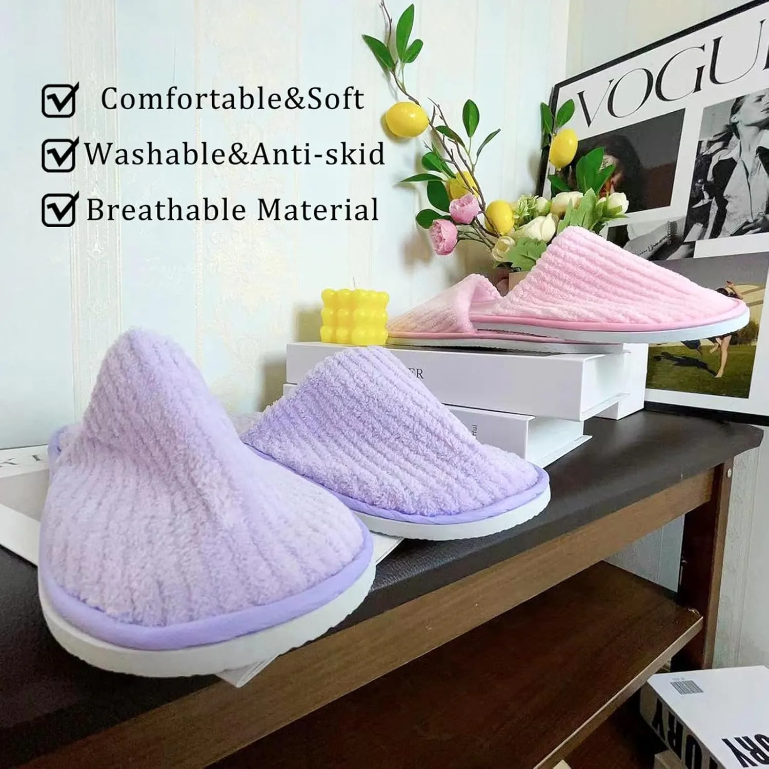 6/10/12 pairs of disposable slippers, hotels, guesthouses, beauty SPA clubs, bridesmaid sl for weddings, outdoor camping, easy-to-carry for home guests, Provide plus size options