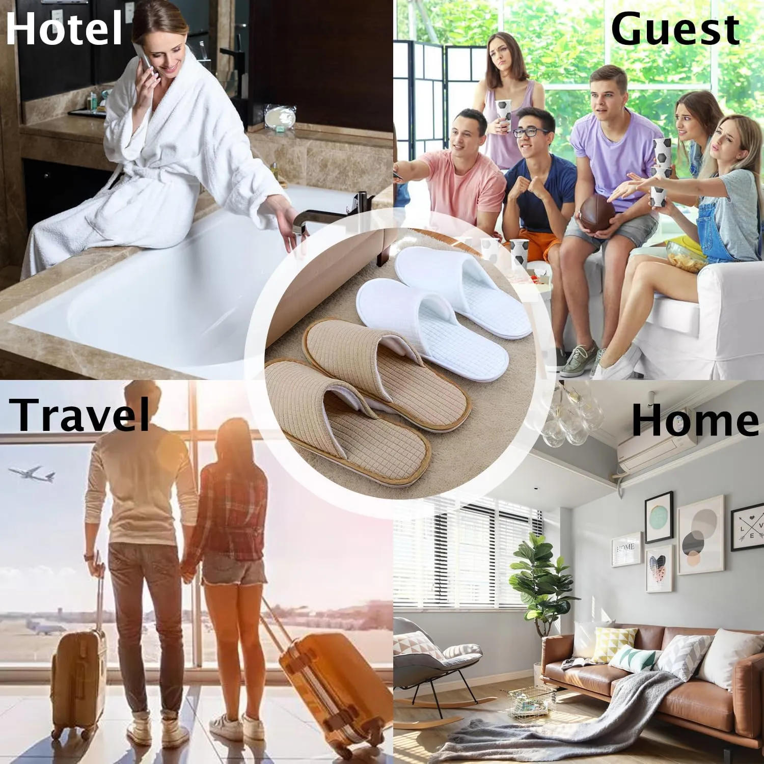 6/10/12 pairs of disposable slippers, hotels, guesthouses, beauty SPA clubs, bridesmaid sl for weddings, outdoor camping, easy-to-carry for home guests, Provide plus size options