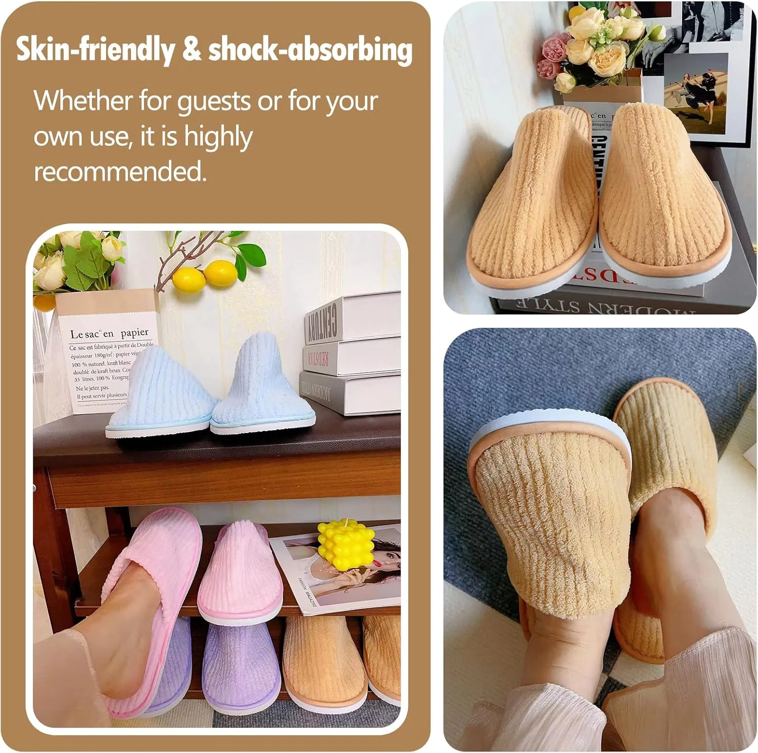 6/10/12 pairs of disposable slippers, hotels, guesthouses, beauty SPA clubs, bridesmaid sl for weddings, outdoor camping, easy-to-carry for home guests, Provide plus size options