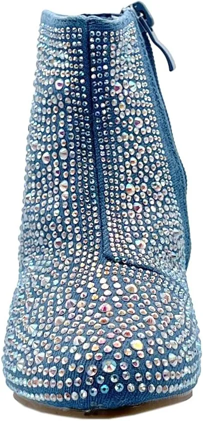 ABSOLEX Girle's Rhinestone Round Toe Block Chunky Low Heel Ankle Booties
