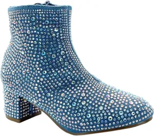 ABSOLEX Girle's Rhinestone Round Toe Block Chunky Low Heel Ankle Booties