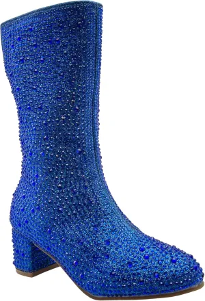 ABSOLEX Girl's Rhinestone Round Toe Knee High Chunky Low Heel Boot