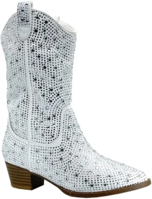 ABSOLEX Girls' Western Cowgirl Cowboy Pointed Toe Rhinestone Low Heel Boots
