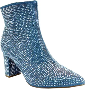 ABSOLEX Women Pointed Toe Rhinestone Block Medium Heel Ankle Booties