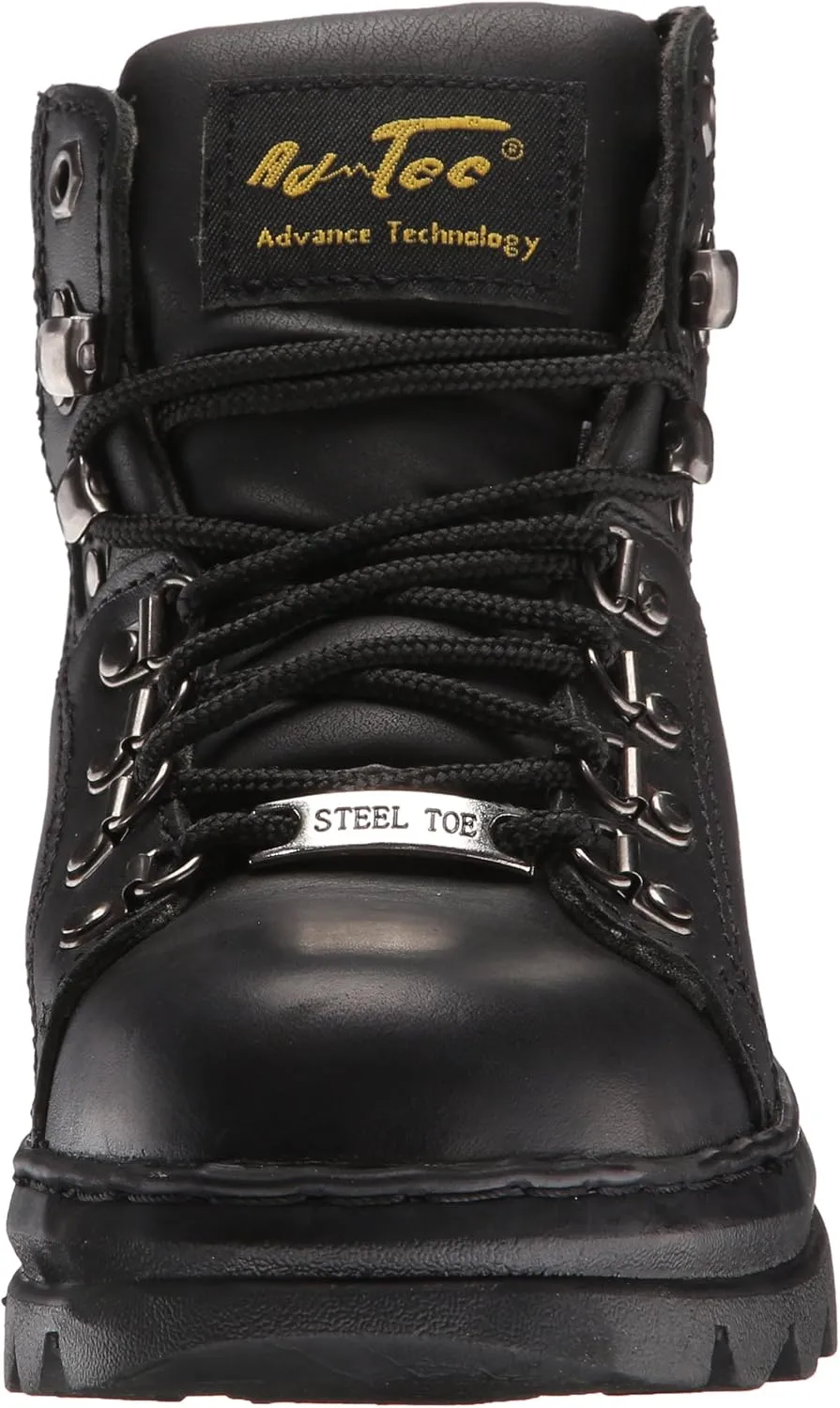 Ad Tec 6in Steel Toe Laceup Leather Work Boots for Women - Soft Padded Collar, Oil and Slip Resistant Outsole