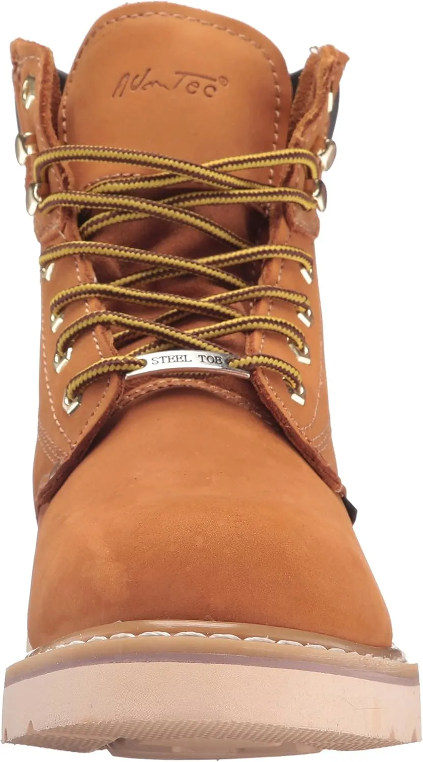 Ad Tec 6in Steel Toe Nubuck Leather Work Boot for Man, Tan - Oil Resistant Mud Free Lug Sole