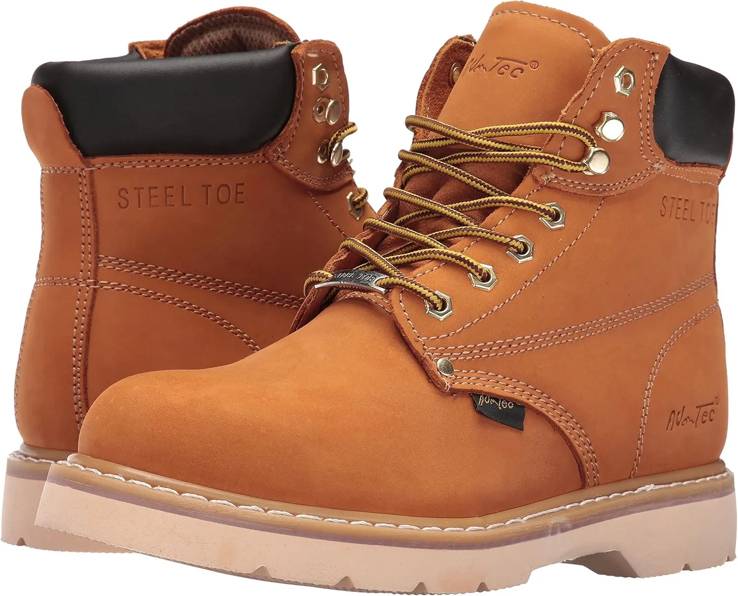 Ad Tec 6in Steel Toe Nubuck Leather Work Boot for Man, Tan - Oil Resistant Mud Free Lug Sole