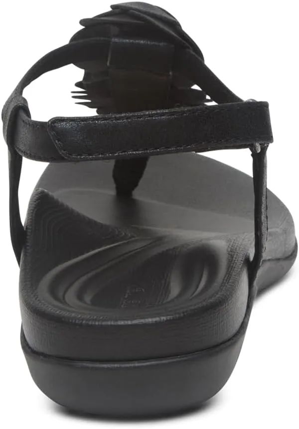 Aetrex Women's Charli Water-Friendly Orthopedic Leather Thong Sandals for Women - Arch Support Adjustable Floral Embellished Flat Sandals for Women w/Pressure Relief Design