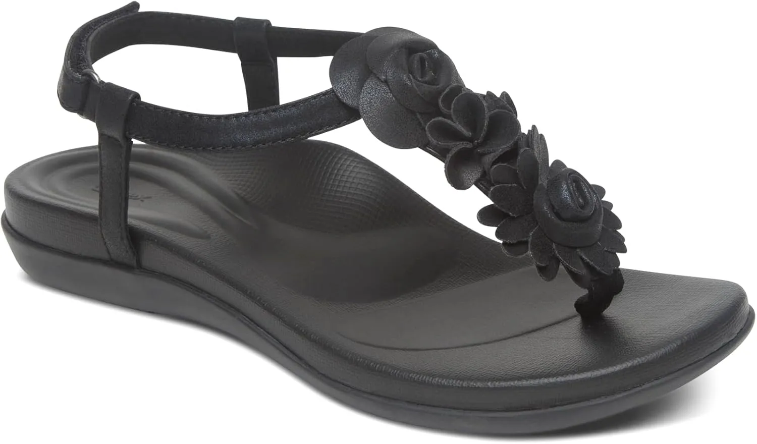 Aetrex Women's Charli Water-Friendly Orthopedic Leather Thong Sandals for Women - Arch Support Adjustable Floral Embellished Flat Sandals for Women w/Pressure Relief Design