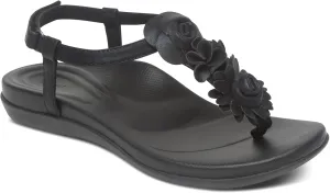 Aetrex Women's Charli Water-Friendly Orthopedic Leather Thong Sandals for Women - Arch Support Adjustable Floral Embellished Flat Sandals for Women w/Pressure Relief Design
