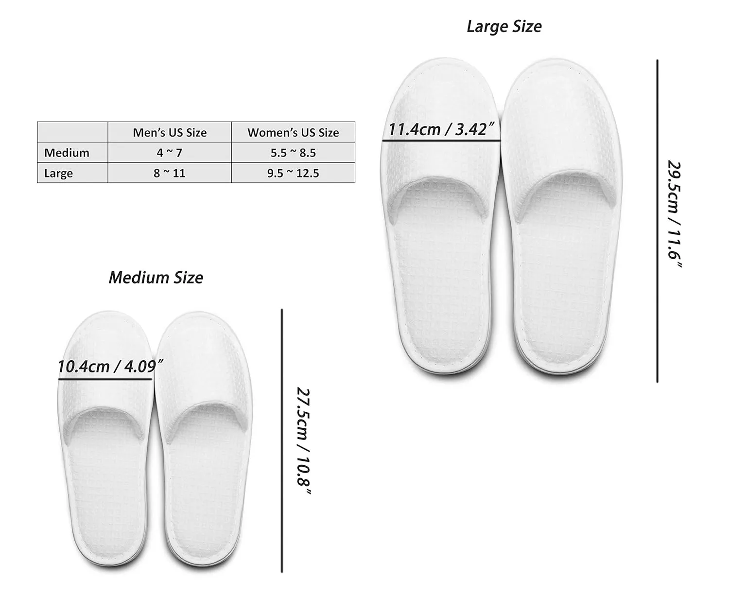 AhfuLife echoapple 10 Pairs of Waffle Open Toe White Slippers Fit Most Men and Women for Spa, Party Guest, Hotel and Travel, Washable and Non-Disposable (Large, White-10 Pairs)