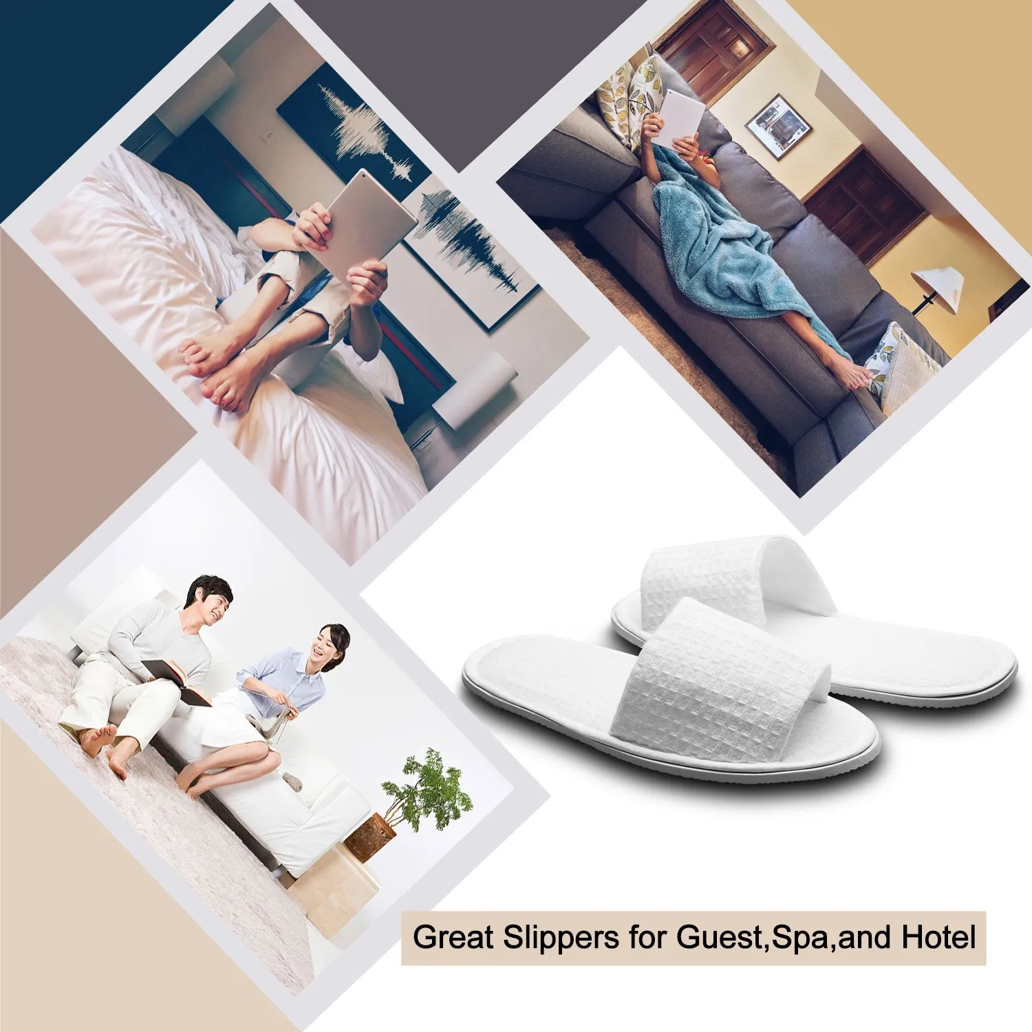 AhfuLife echoapple 10 Pairs of Waffle Open Toe White Slippers Fit Most Men and Women for Spa, Party Guest, Hotel and Travel, Washable and Non-Disposable (Large, White-10 Pairs)