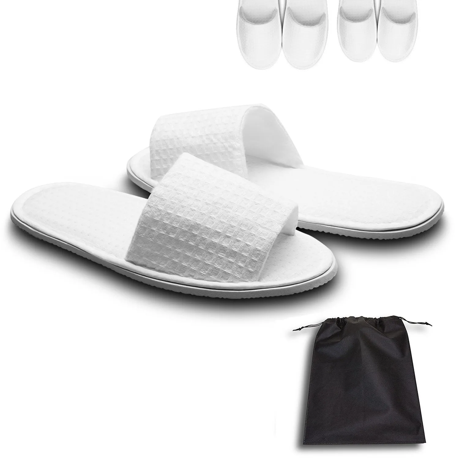 AhfuLife echoapple 10 Pairs of Waffle Open Toe White Slippers Fit Most Men and Women for Spa, Party Guest, Hotel and Travel, Washable and Non-Disposable (Large, White-10 Pairs)