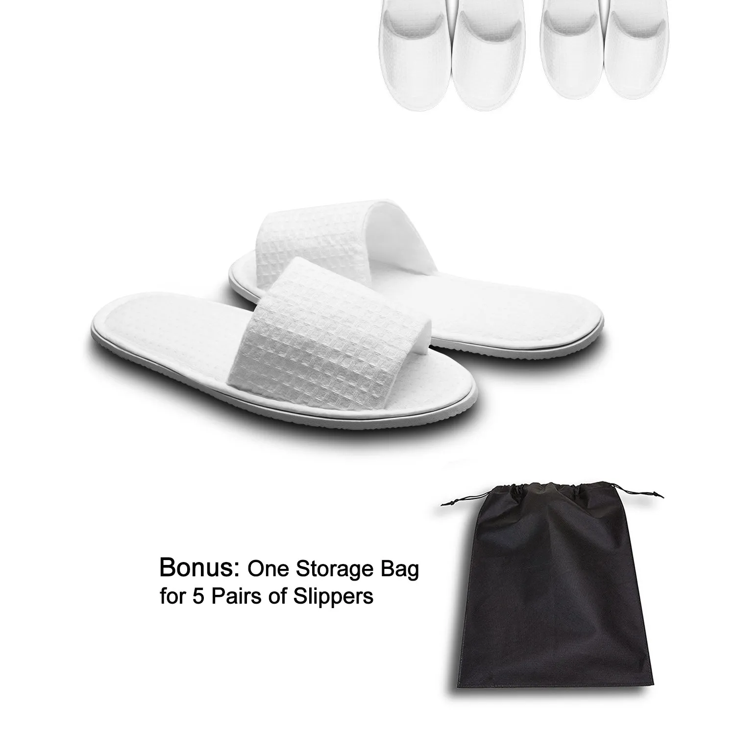 AhfuLife echoapple 10 Pairs of Waffle Open Toe White Slippers Fit Most Men and Women for Spa, Party Guest, Hotel and Travel, Washable and Non-Disposable (Large, White-10 Pairs)