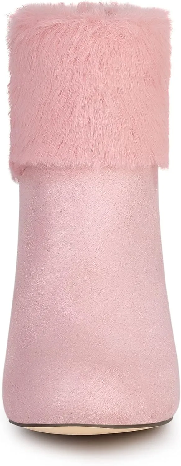 Allegra K Women's Christmas Faux Fur Chunky Heel Ankle Boots
