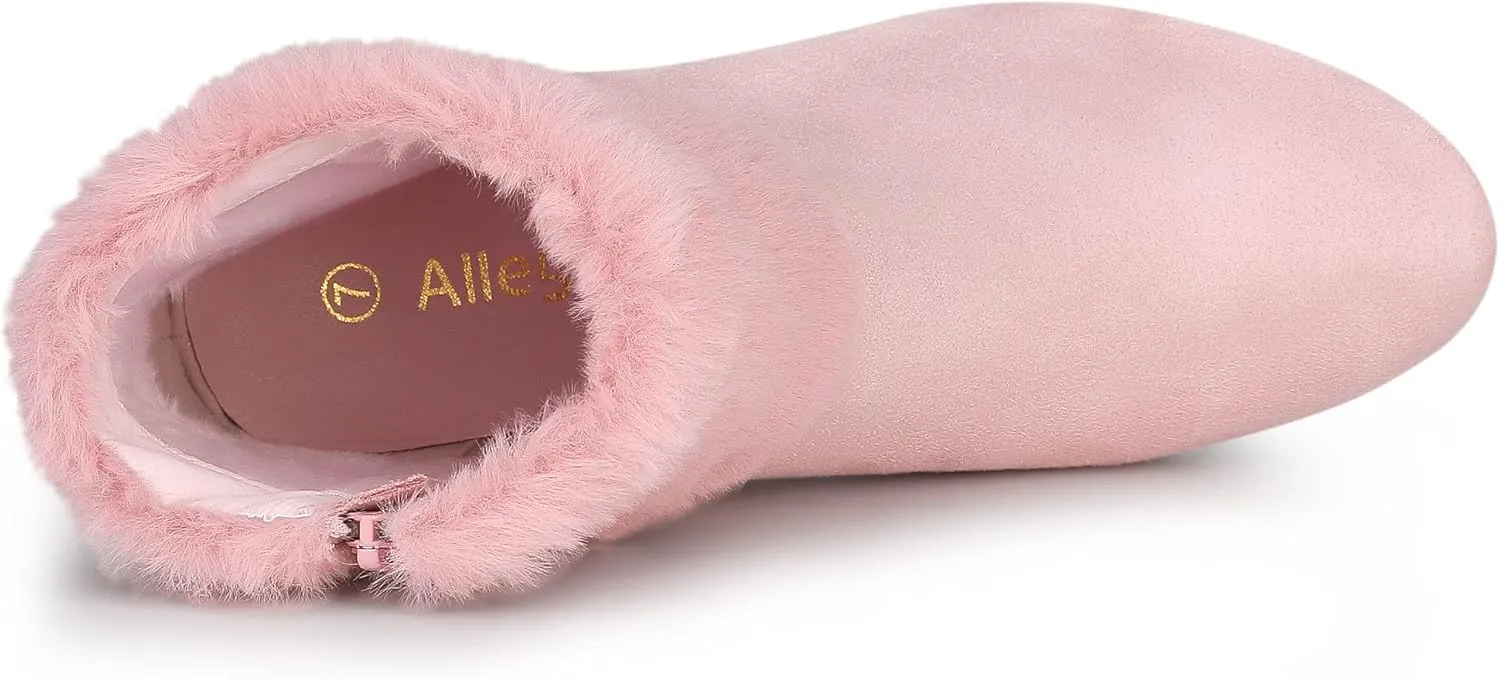 Allegra K Women's Christmas Faux Fur Chunky Heel Ankle Boots