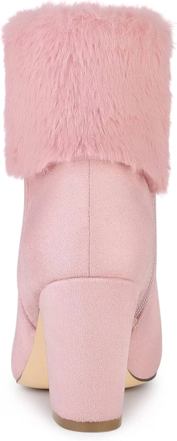 Allegra K Women's Christmas Faux Fur Chunky Heel Ankle Boots