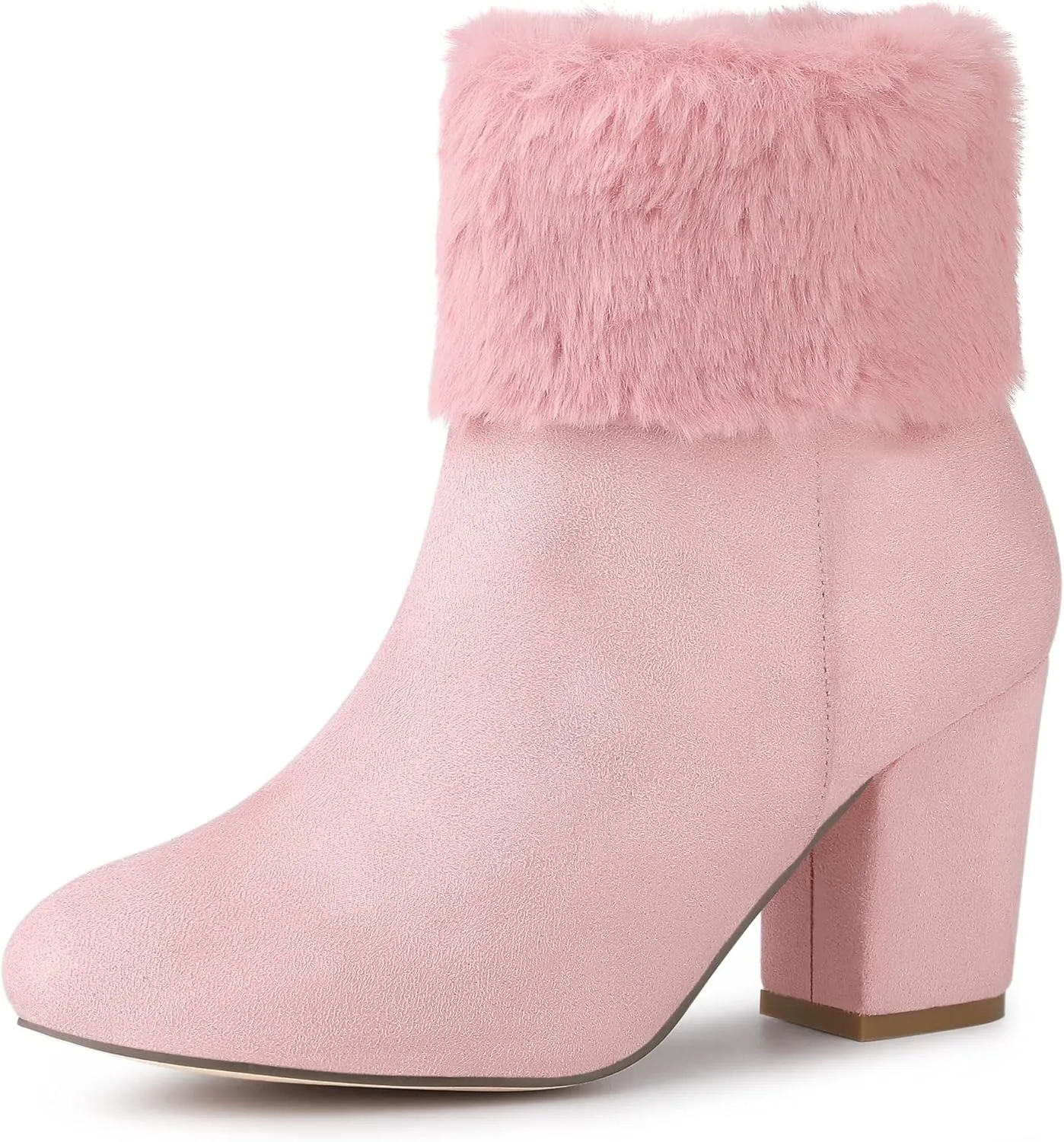 Allegra K Women's Christmas Faux Fur Chunky Heel Ankle Boots