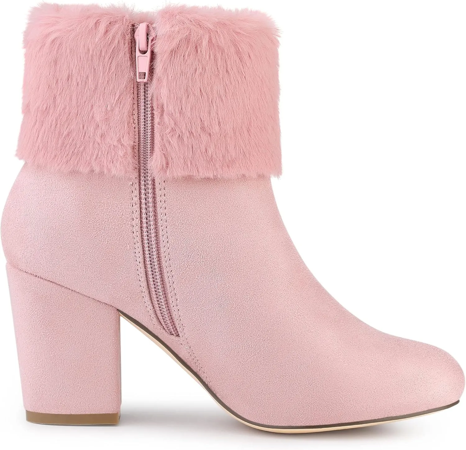 Allegra K Women's Christmas Faux Fur Chunky Heel Ankle Boots