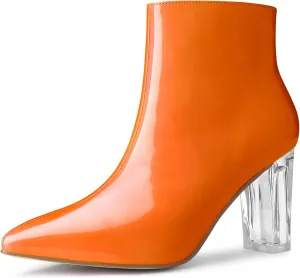 Allegra K Women's Clear Heel Pointed Toe Chunky Heels Ankle Boots
