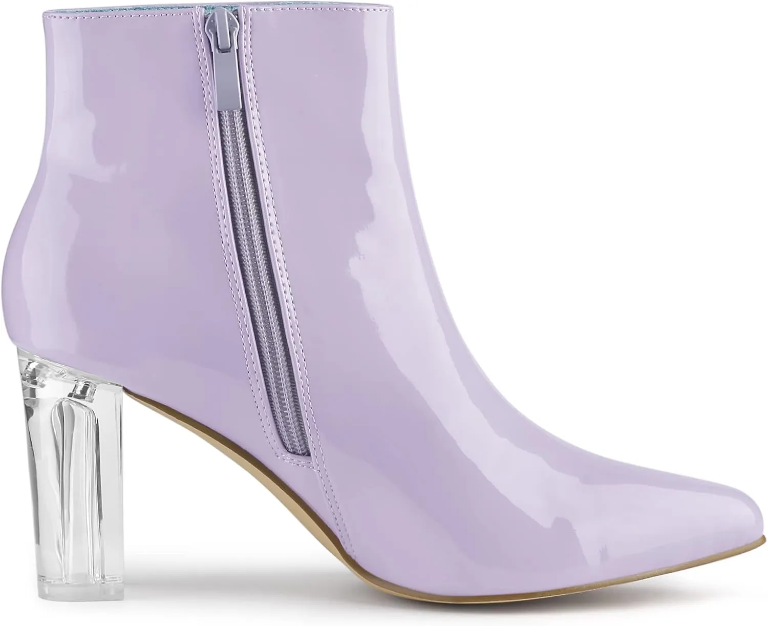 Allegra K Women's Clear Heel Pointed Toe Chunky Heels Ankle Boots