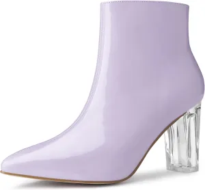 Allegra K Women's Clear Heel Pointed Toe Chunky Heels Ankle Boots