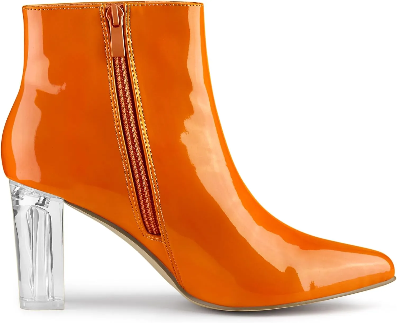 Allegra K Women's Clear Heel Pointed Toe Chunky Heels Ankle Boots