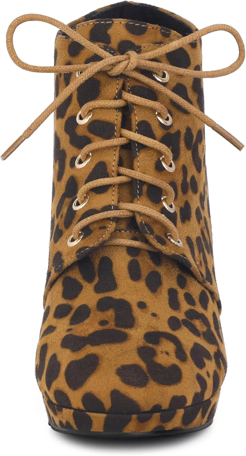 Allegra K Women's Lace Up Platform Block Heels Ankle Boots