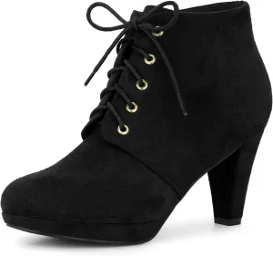 Allegra K Women's Lace Up Platform Block Heels Ankle Boots