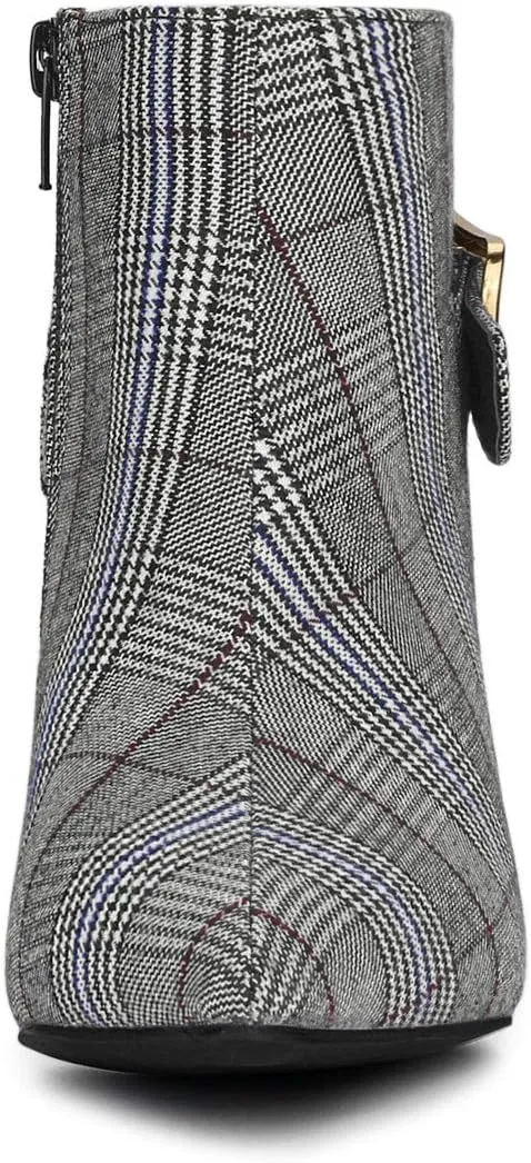 Allegra K Women's Plaid Pointed Toe Chunky Heels Ankle Boots