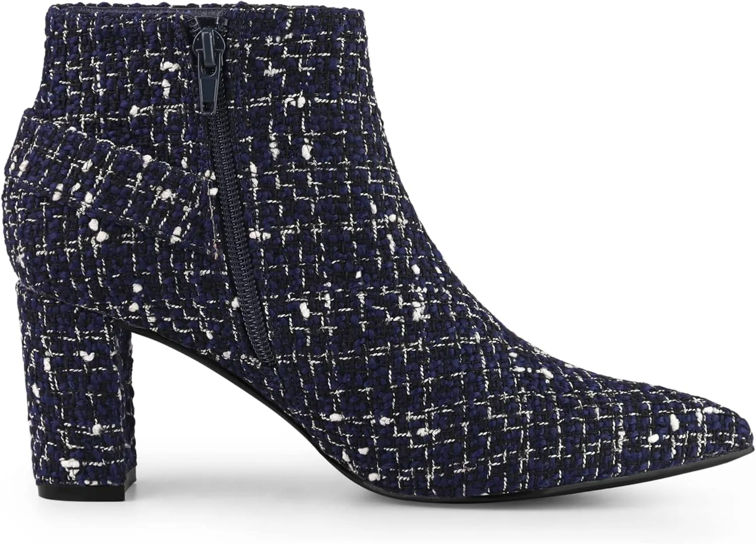 Allegra K Women's Plaid Pointed Toe Chunky Heels Ankle Boots