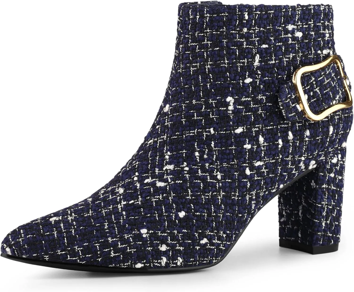 Allegra K Women's Plaid Pointed Toe Chunky Heels Ankle Boots