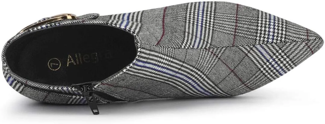 Allegra K Women's Plaid Pointed Toe Chunky Heels Ankle Boots