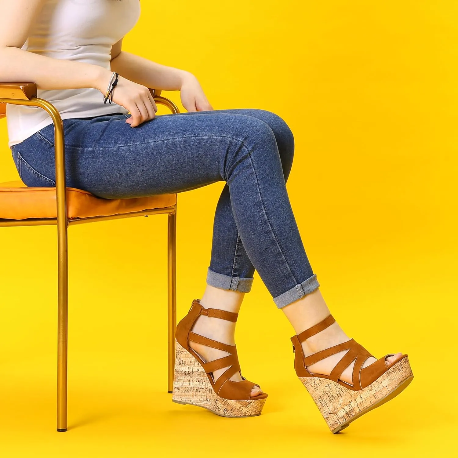 Allegra K Women's Platform Peep Toe Cutout Caged Cork Wedge Heel Sandals