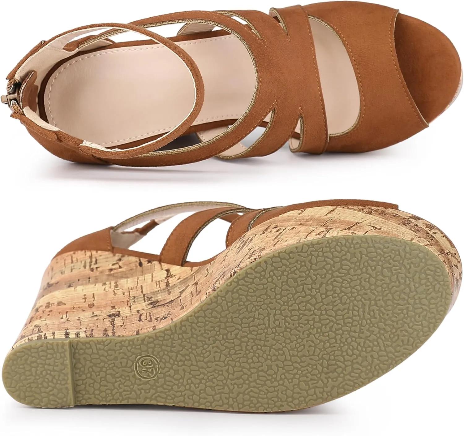 Allegra K Women's Platform Peep Toe Cutout Caged Cork Wedge Heel Sandals