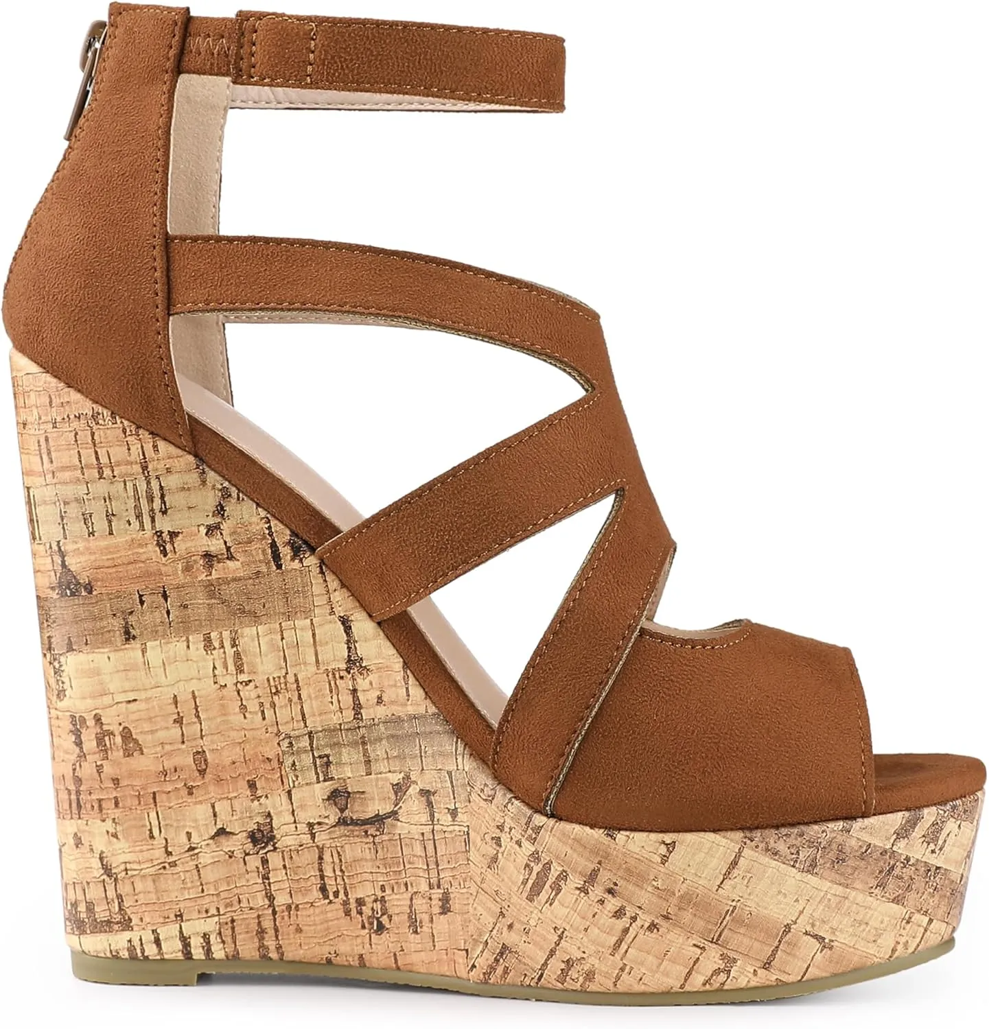 Allegra K Women's Platform Peep Toe Cutout Caged Cork Wedge Heel Sandals