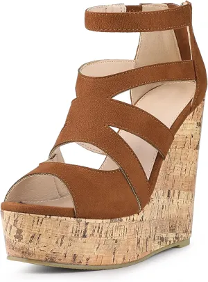Allegra K Women's Platform Peep Toe Cutout Caged Cork Wedge Heel Sandals