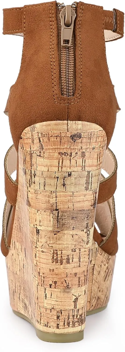 Allegra K Women's Platform Peep Toe Cutout Caged Cork Wedge Heel Sandals