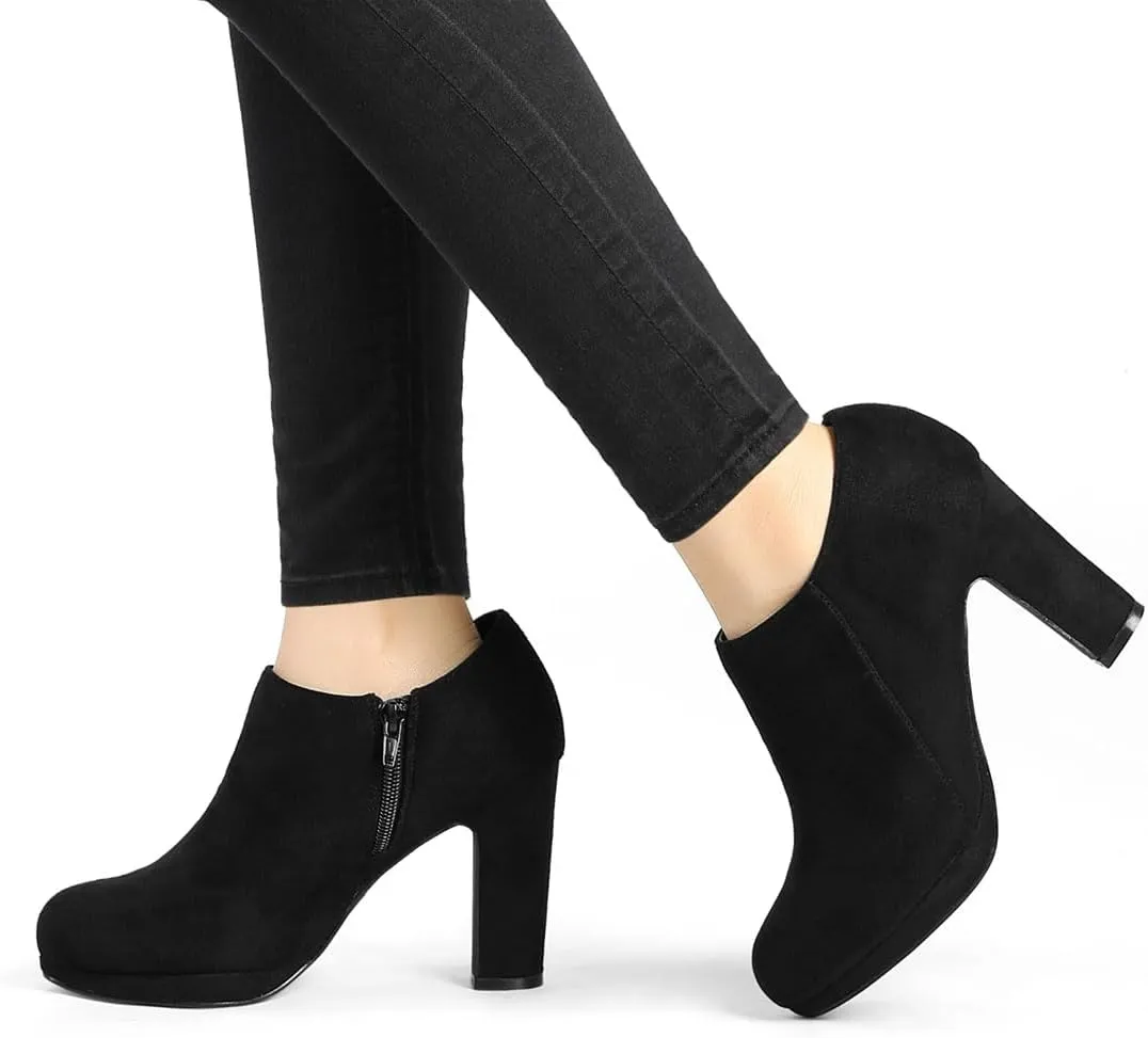Allegra K Women's Platform Round Toe Chunky Heels Ankle Booties