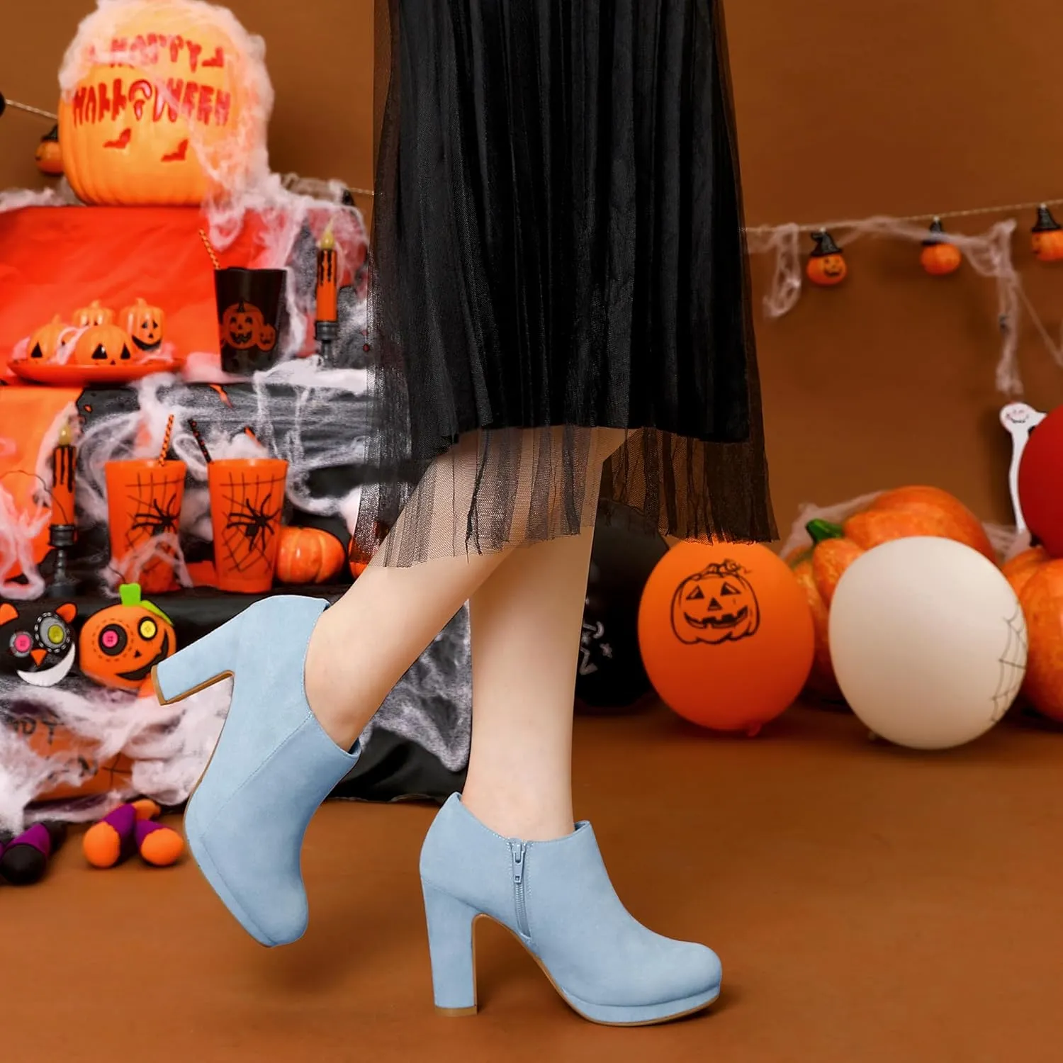 Allegra K Women's Platform Round Toe Chunky Heels Ankle Booties