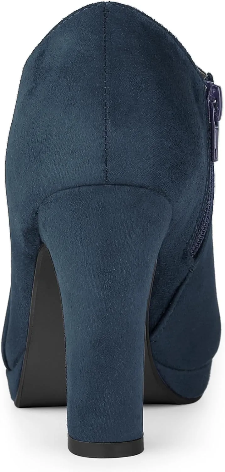 Allegra K Women's Platform Round Toe Chunky Heels Ankle Booties