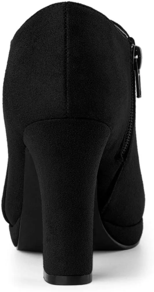 Allegra K Women's Platform Round Toe Chunky Heels Ankle Booties