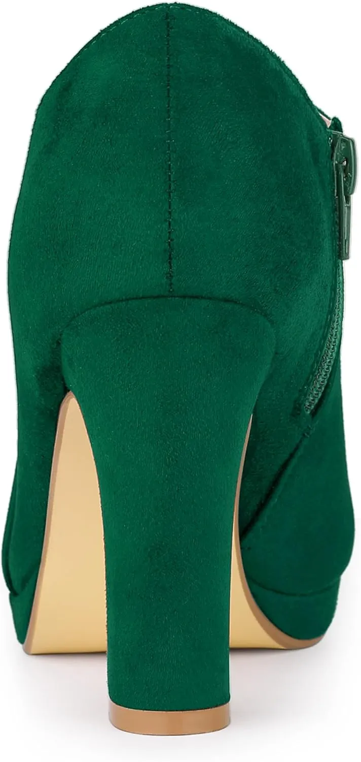Allegra K Women's Platform Round Toe Chunky Heels Ankle Booties
